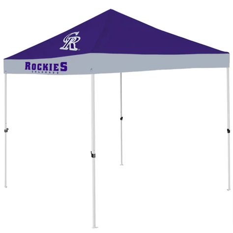 Colorado Rockies canopy tent in purple and gray colors with logo.