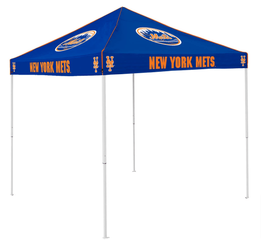 New York Mets canopy tent blue color with orange lettering and logos.